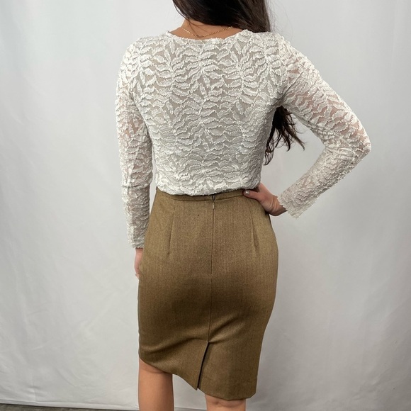 Vintage MaxMara Virgin Wool Pencil Skirt in Brown Size 2 - Picture 2 of 10